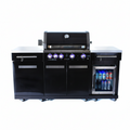 Premium 70" Black Stainless Steel Outdoor Kitchen Island with Refrigerator + 32"W 4-Burner BBQ Grill with Rear Burner