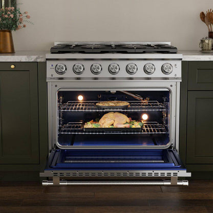 36 In. Slide-In Gas Range, 5.2 Cu. Ft. Convection Oven, 6 Sealed Burners, Convertible to Propane in Stainless Steel