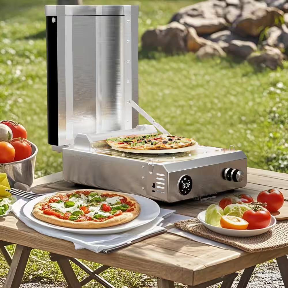 12 In. Propane Pizza Oven, Outdoor Pizza Oven in Black with Rotating Pizza Stone, Glove and Pizza Cutter