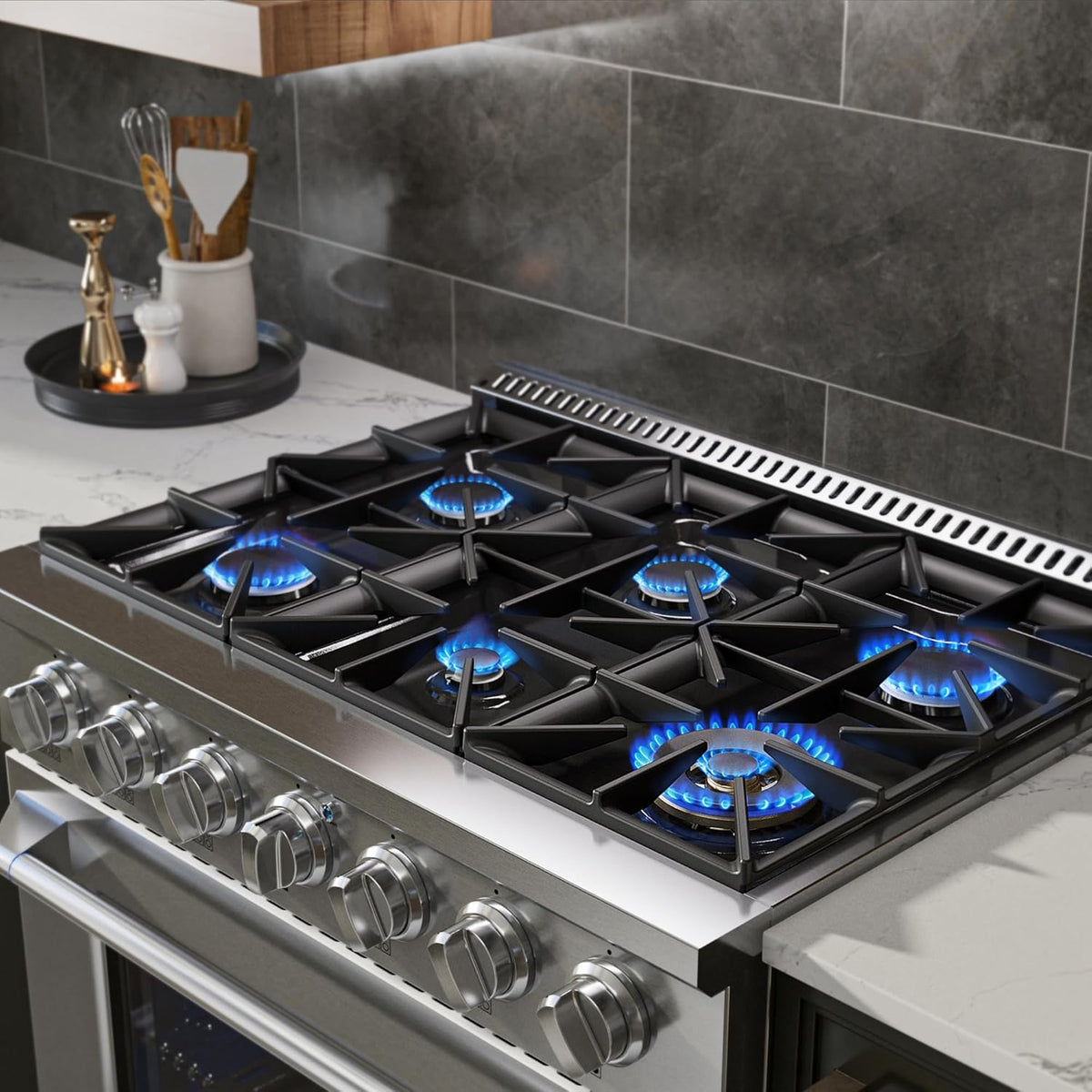 36" Professional Gas Range for Serious Home Cooking, ETL Certified | 20,000 BTU High-Output Burner, True Convection Oven & Infrared Broiler, Designed for Entertaining and Everyday Mastery