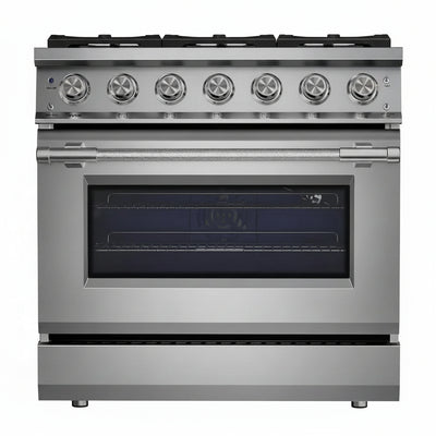 36 In. Slide-In Gas Range, 5.2 Cu. Ft. Convection Oven, 6 Sealed Burners, Convertible to Propane in Stainless Steel