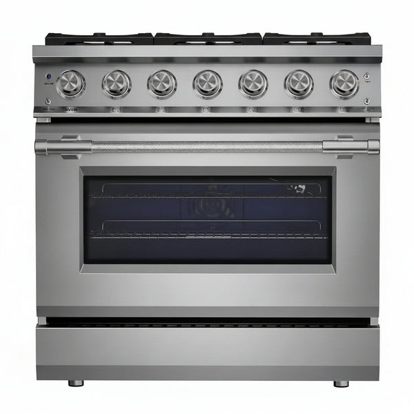 36 In. Slide-In Gas Range, 5.2 Cu. Ft. Convection Oven, 6 Sealed Burners, Convertible to Propane in Stainless Steel