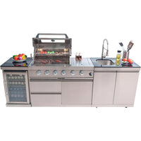 Outdoor Kitchen Island Built for Premium Entertaining, 104 Inch Granite Top, Gas Grill with Rotisserie, Refrigerator
