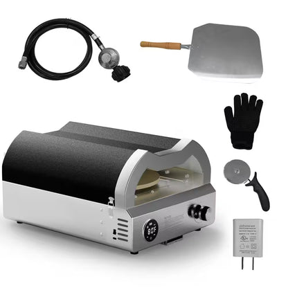 12 In. Propane Pizza Oven, Outdoor Pizza Oven in Black with Rotating Pizza Stone, Glove and Pizza Cutter