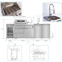 Outdoor Kitchen Island Built for Premium Entertaining, 104 Inch Granite Top, Gas Grill with Rotisserie, Refrigerator