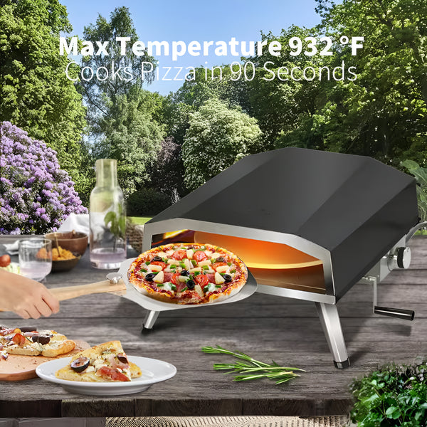 16 In. Propane Pizza Oven, Outdoor Pizza Oven in Black, with Rotating Pizza Stone
