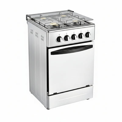 20-Inch Gas Range with 4 Burners, 68L Rotary Baking Oven, Stainless Steel Body, Double Layer Tempered Glass Door (NG-LPG Conversion Kit)