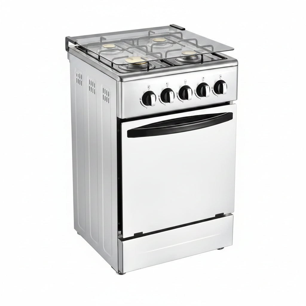 20-Inch Gas Range with 4 Burners, 68L Rotary Baking Oven, Stainless Steel Body, Double Layer Tempered Glass Door (NG-LPG Conversion Kit)
