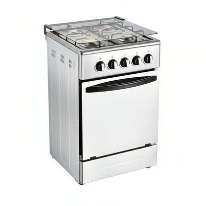 20-Inch Gas Range with 4 Burners, 68L Rotary Baking Oven, Stainless Steel Body, Double Layer Tempered Glass Door (NG-LPG Conversion Kit)