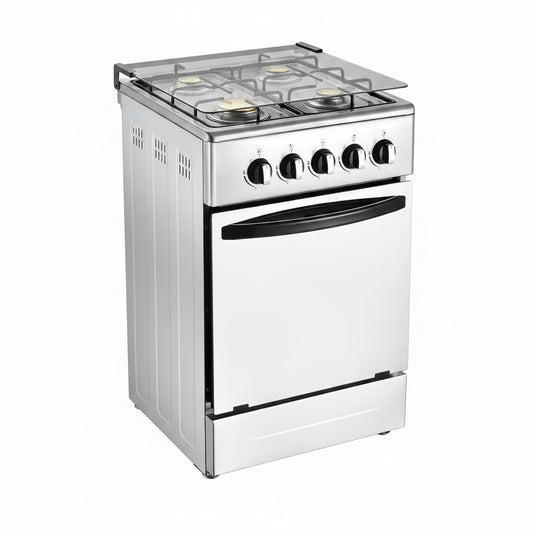 20-Inch Gas Range with 4 Burners, 68L Rotary Baking Oven, Stainless Steel Body, Double Layer Tempered Glass Door (NG-LPG Conversion Kit)