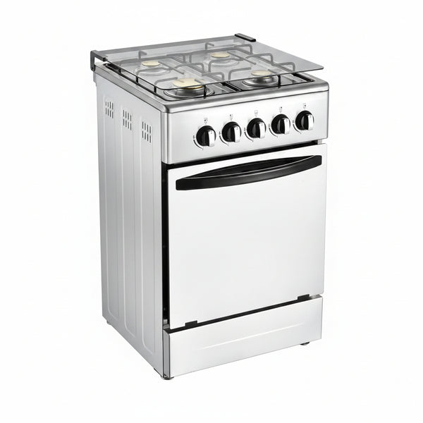 20-Inch Gas Range with 4 Burners, 68L Rotary Baking Oven, Stainless Steel Body, Double Layer Tempered Glass Door (NG-LPG Conversion Kit)