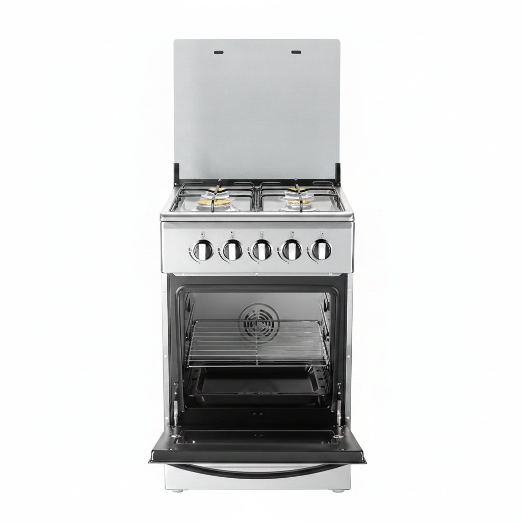 20-Inch Gas Range with 4 Burners, 68L Rotary Baking Oven, Stainless Steel Body, Double Layer Tempered Glass Door (NG-LPG Conversion Kit)
