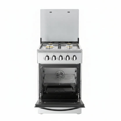 20-Inch Gas Range with 4 Burners, 68L Rotary Baking Oven, Stainless Steel Body, Double Layer Tempered Glass Door (NG-LPG Conversion Kit)