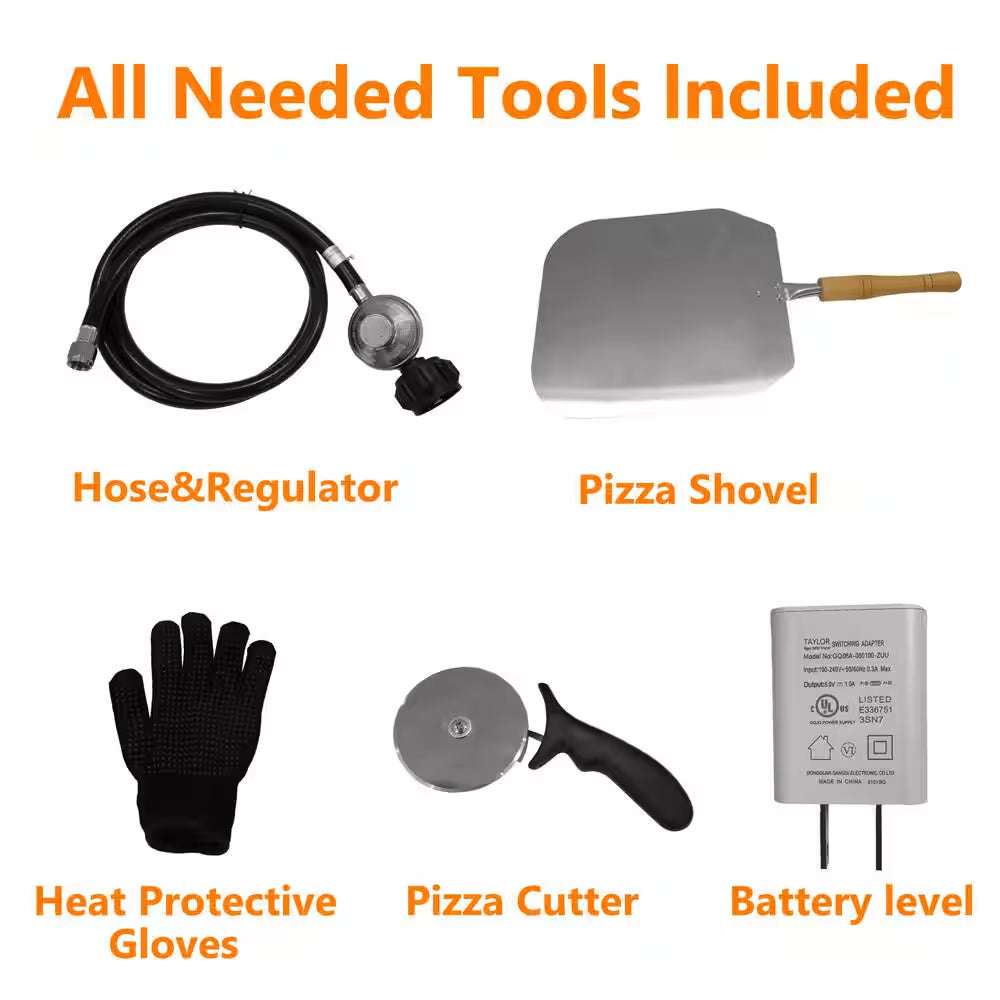 12 In. Propane Pizza Oven, Outdoor Pizza Oven in Black with Rotating Pizza Stone, Glove and Pizza Cutter