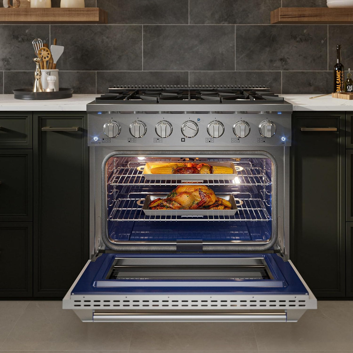 36" Professional Gas Range for Serious Home Cooking, ETL Certified | 20,000 BTU High-Output Burner, True Convection Oven & Infrared Broiler, Designed for Entertaining and Everyday Mastery