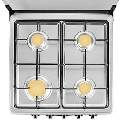 20-Inch Gas Range with 4 Burners, 68L Rotary Baking Oven, Stainless Steel Body, Double Layer Tempered Glass Door (NG-LPG Conversion Kit)