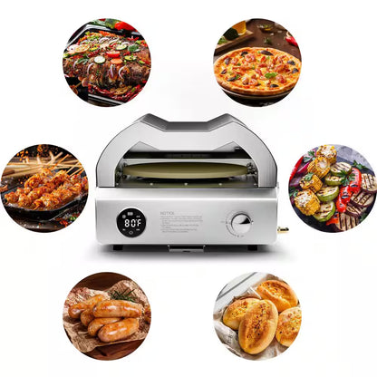 12 In. Propane Pizza Oven, Outdoor Pizza Oven in Black with Rotating Pizza Stone, Glove and Pizza Cutter